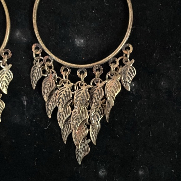 3.5” Bohemian mixed metal open circle hoop drop dangle earrings on wires - Picture 9 of 12